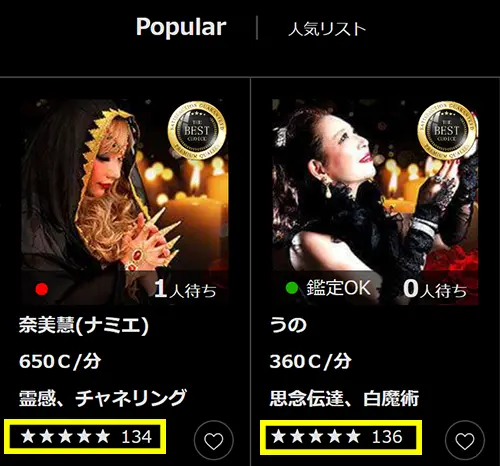 エトワール無料電話占い(高評価の口コミ件数)